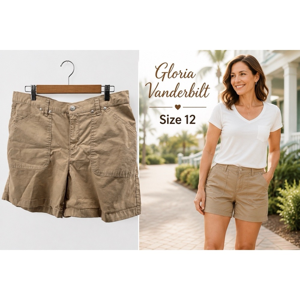 Glora Vanderbilt Khaki Shorts Womens 12 Mid Rise Stretch Casual Classic Summer